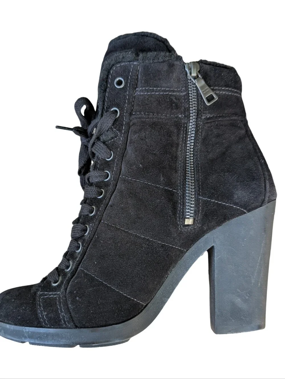 Prada Sport Suede Faux Fur Trim Lace-Up Boots